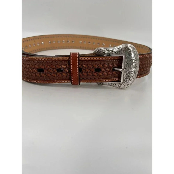 1999 Nocona Belt Co. Leather with Animal Fur and Silver Studs Size 32 N2442148 - Picture 1 of 14
